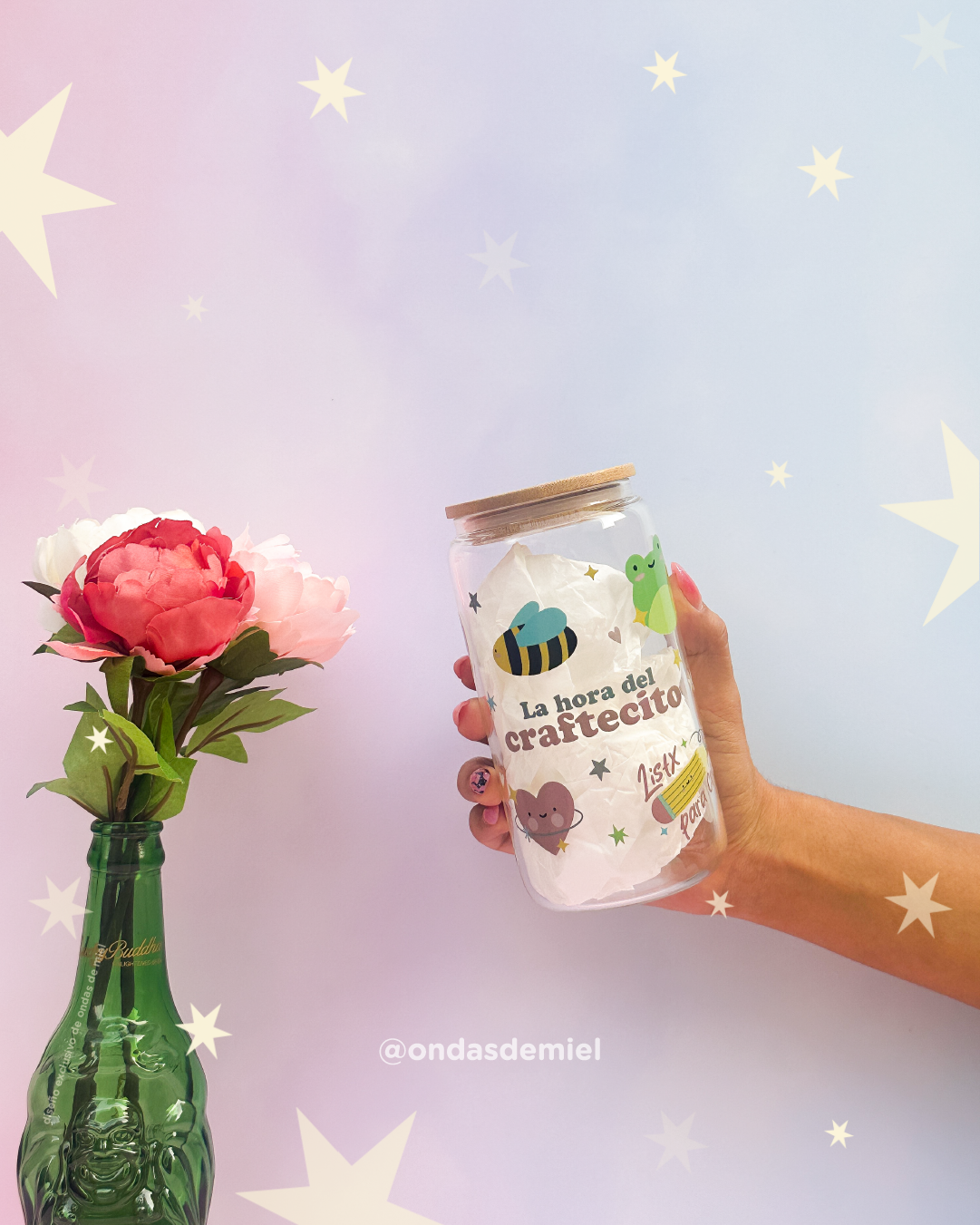 Vaso con tapa de bambú "La hora del craftecito"